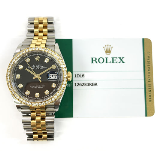 Rolex Datejust 36mm Black Diamond Dial Diamond Bezel Jubilee Bracelet SS/YG 126283RBR