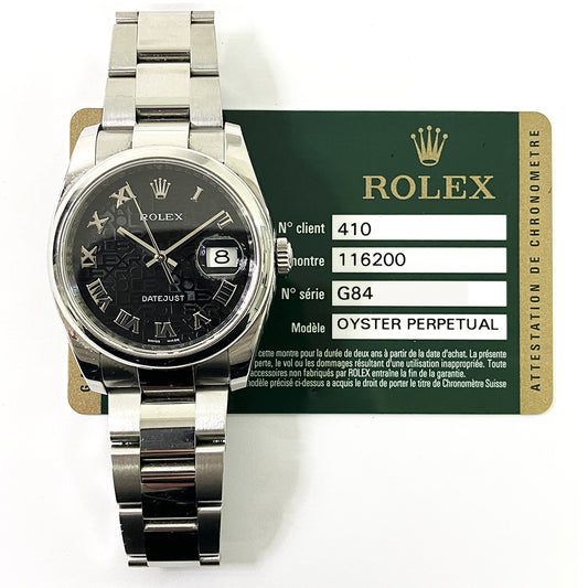Rolex Datejust 36mm Black Jubilee Roman Dial 116200