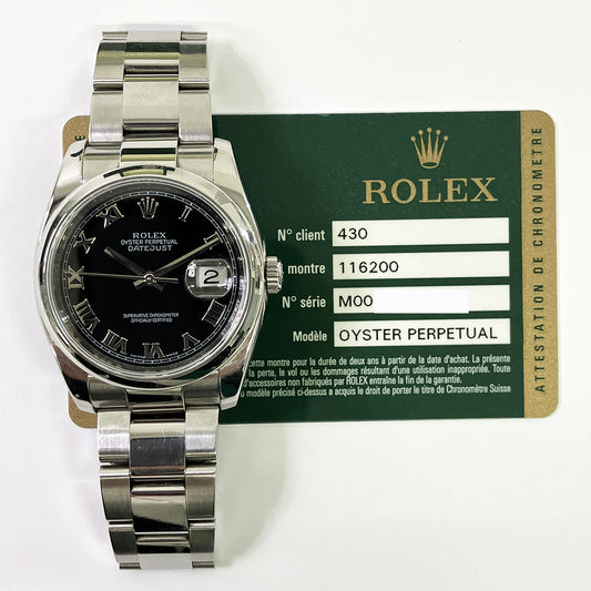 Rolex Datejust 36mm Black Roman Dial 116200
