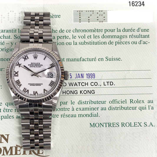 Rolex Datejust 36mm White Roman Dial 16234