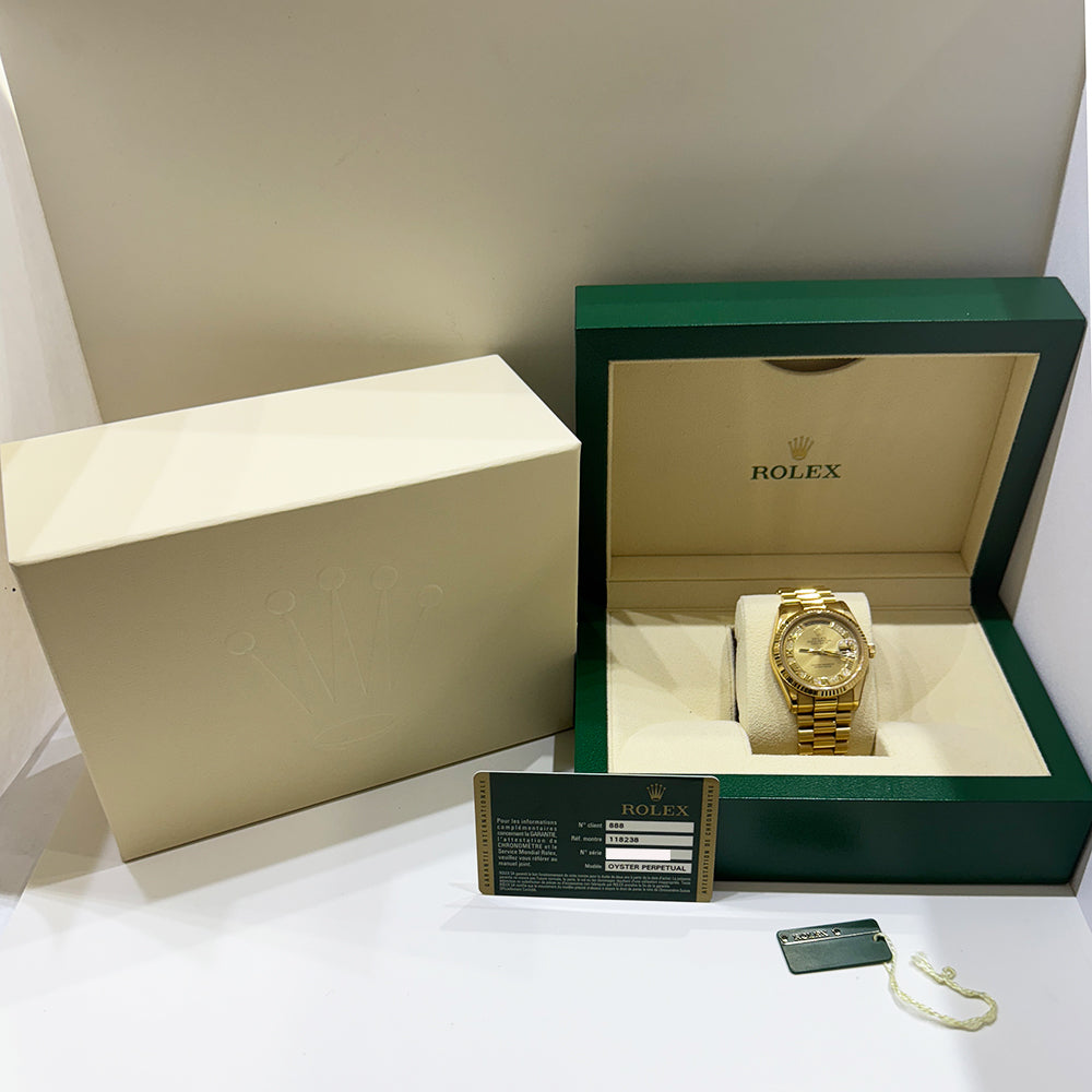 Rolex Day-Date 36mm Champagne Myriad Roman Dial 118238MR (2013)