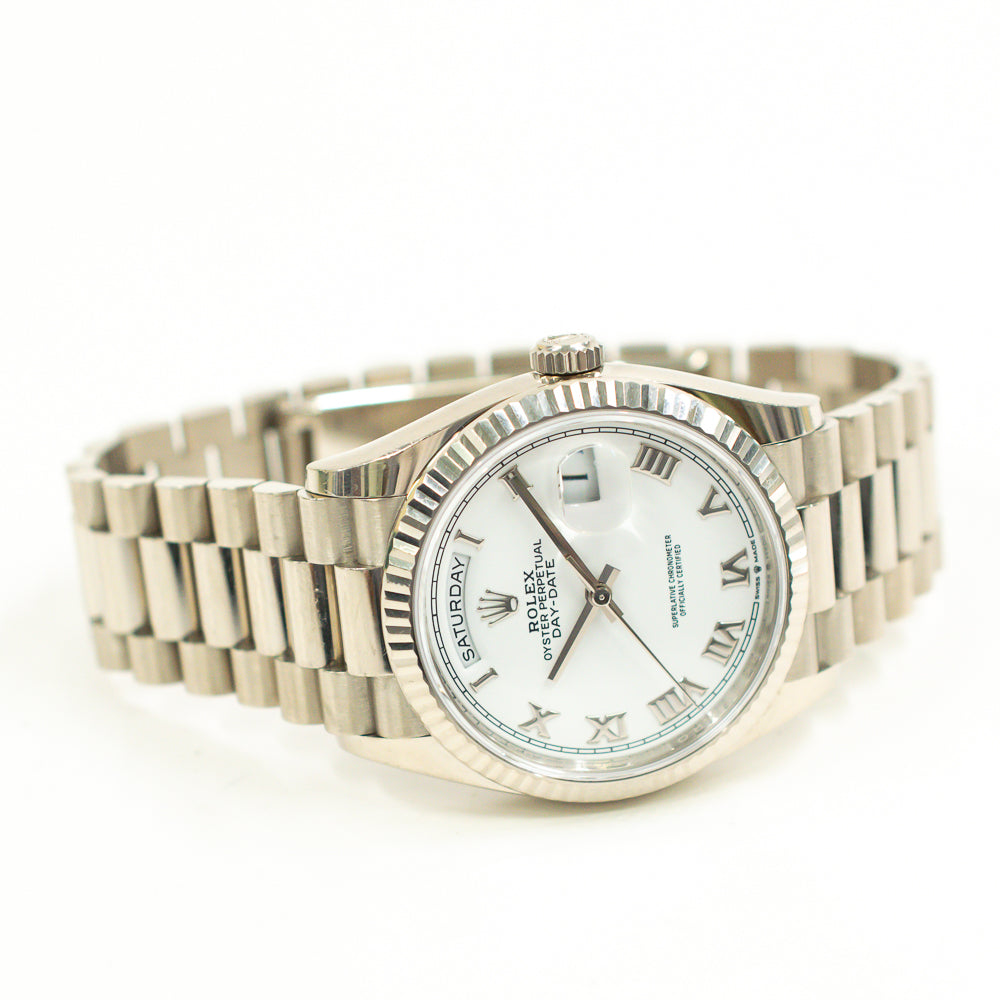 Rolex Day-Date 36mm White Roman Dial 128239A (2021)