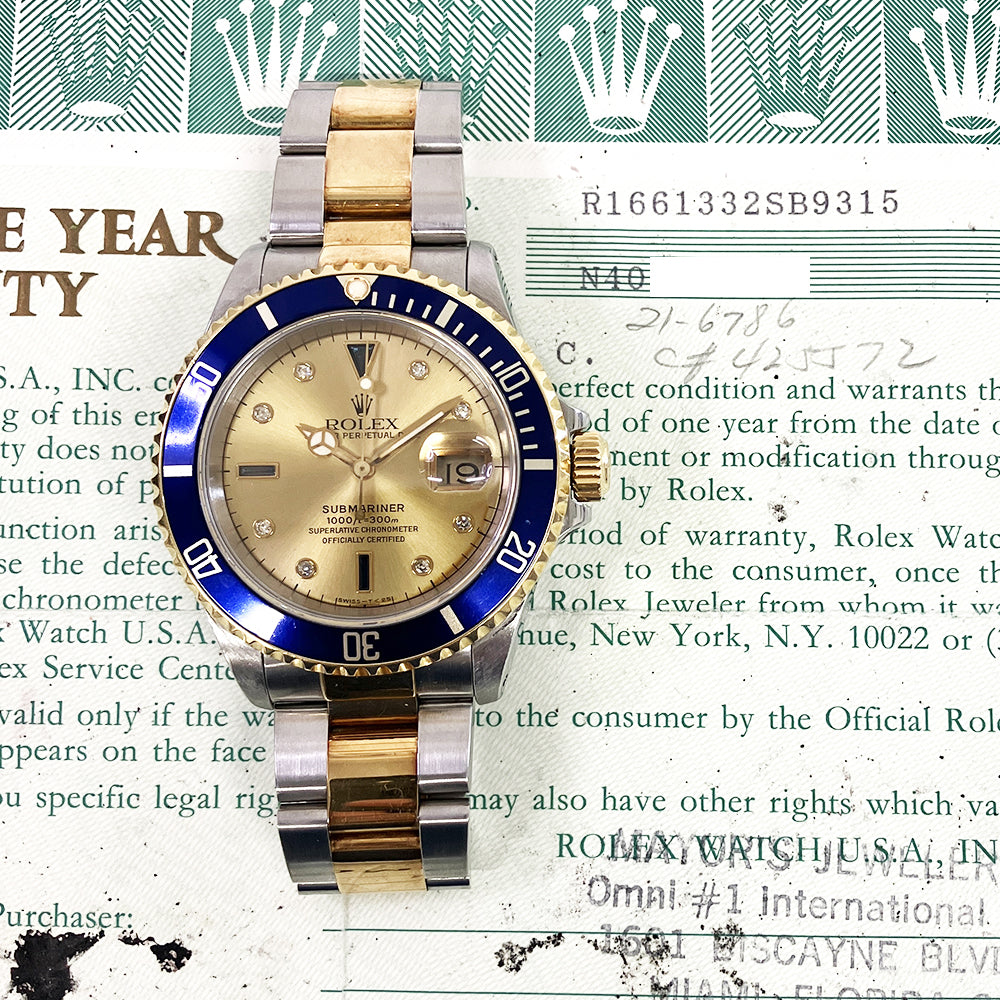 Rolex Submariber Date 40mm Champagne Diamond Dial 16613SG (1992)