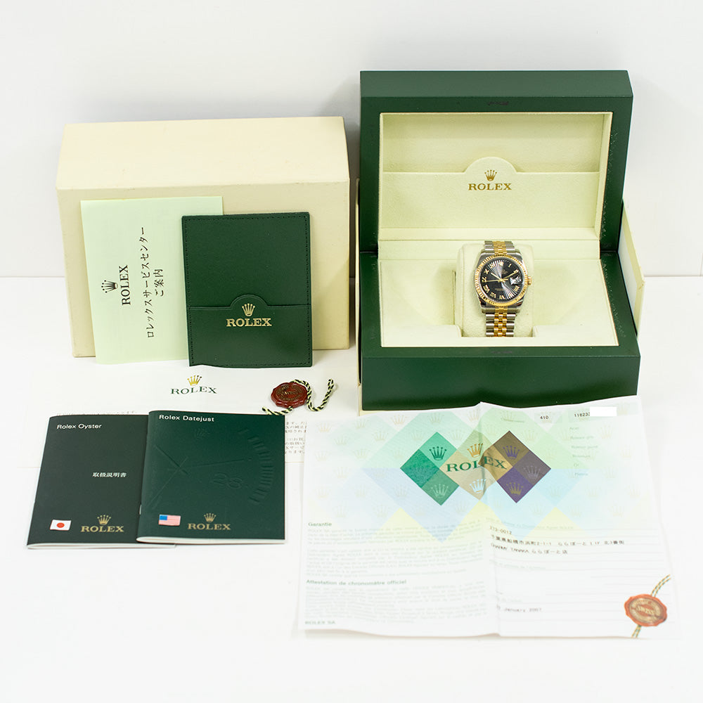Rolex Datejust 36mm Black Sunbeam Roman Dial 116233 (2007)