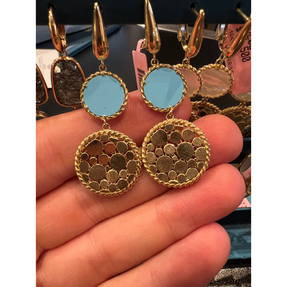 Ladies Gold Earrings Opal and Tiffany Blue Stones