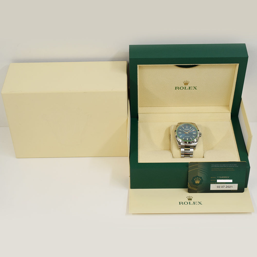 Rolex Milgauss Green Crystal Blue Dial 116400GV (2021)
