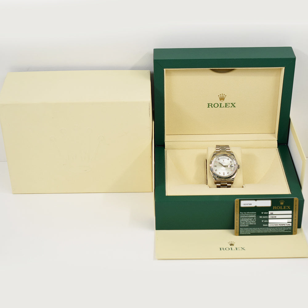 Rolex Day-Date Silver Diamond Dial 218239A (2011)