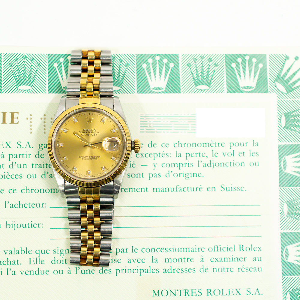 Rolex Datejust 36mm Champagne Diamond Dial 16233G