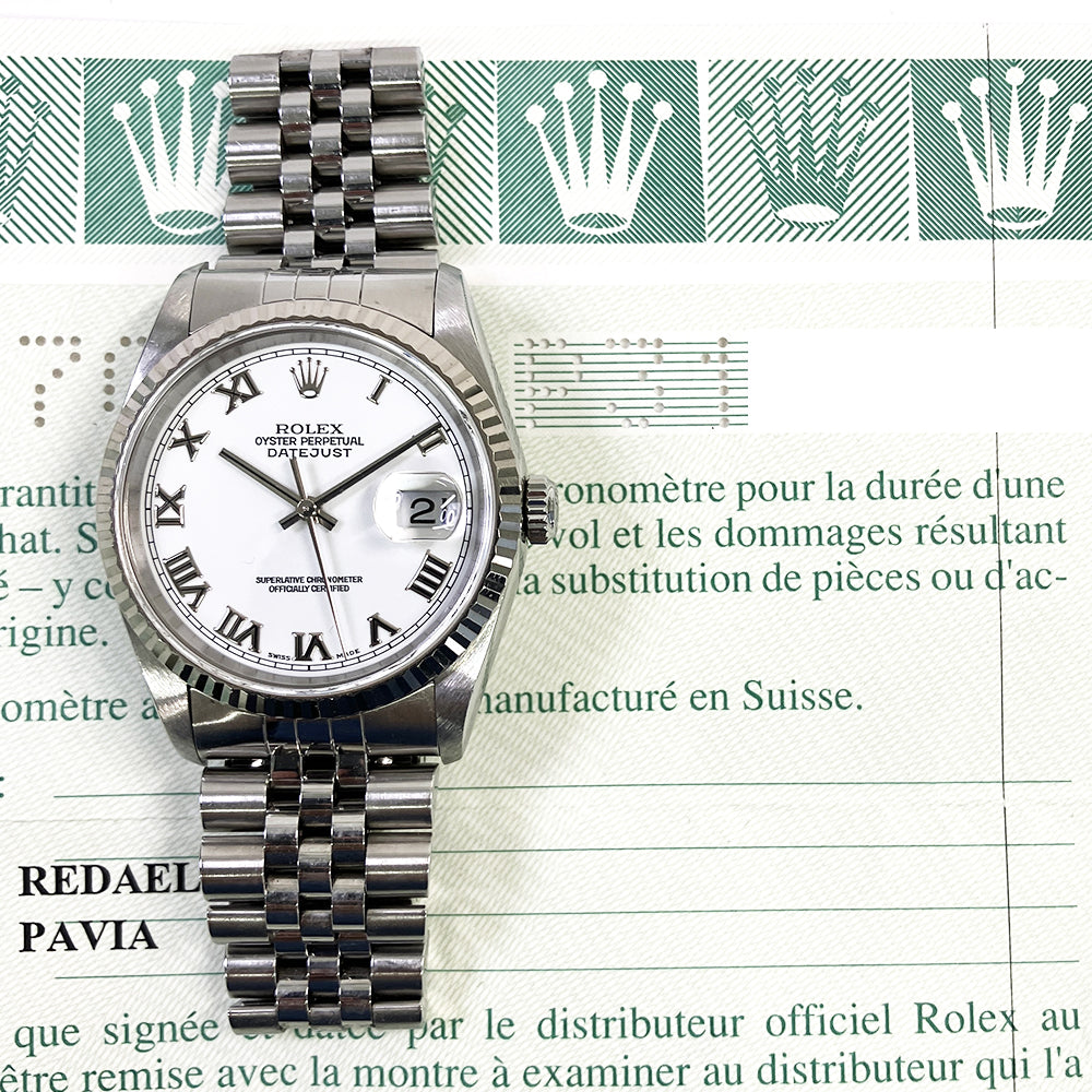 Rolex Datejust 36mm White Roman Dial 16234
