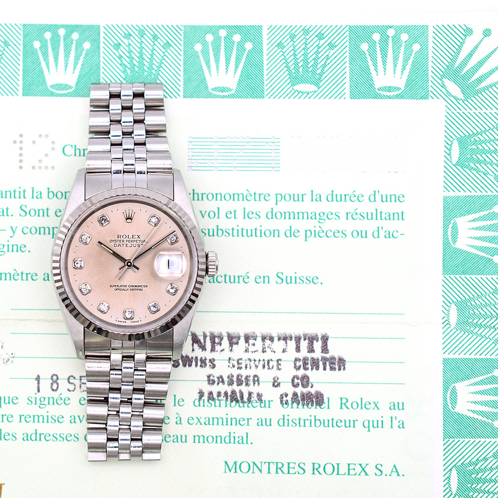 Rolex Datejust 36mm Silver Diamond Dial 16234 (1996)
