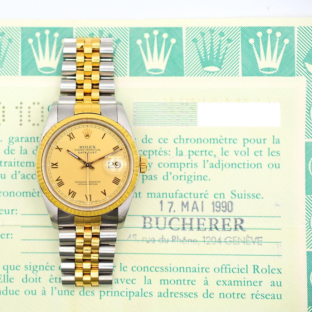 Rolex Oyster Perpetual Datejust Champagne Roman Dial 16233 (1990)