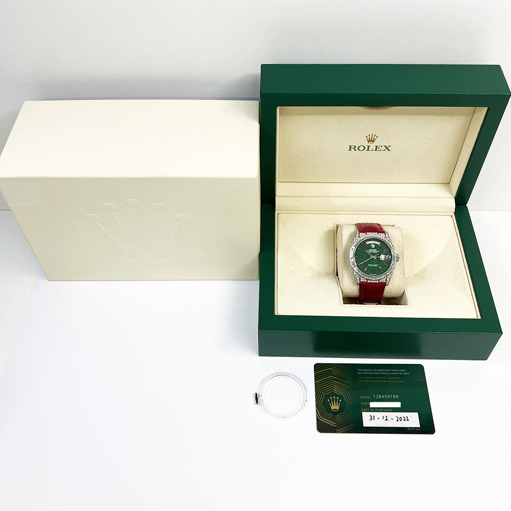 Rolex Day-Date 36mm Jade Ruby Diamond Dial 128459TBR (2022)
