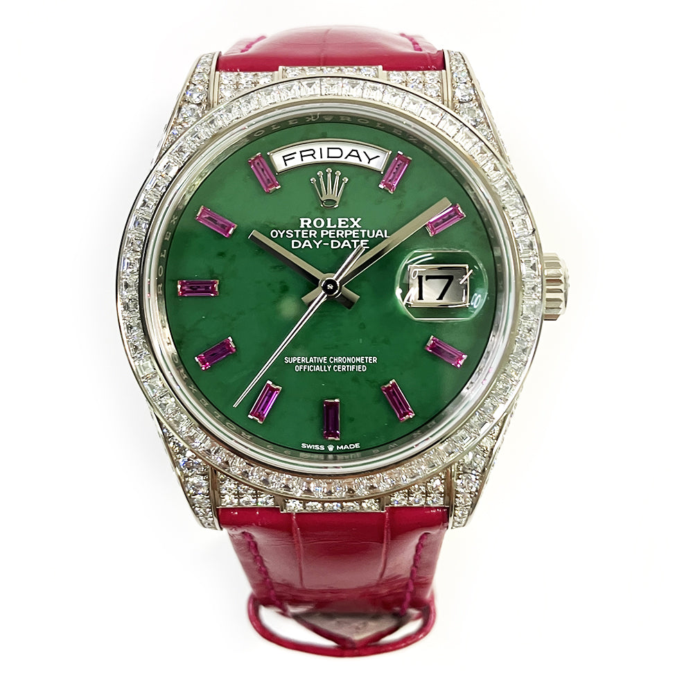 Rolex Day-Date 36mm Jade Ruby Diamond Dial 128459TBR (2022)