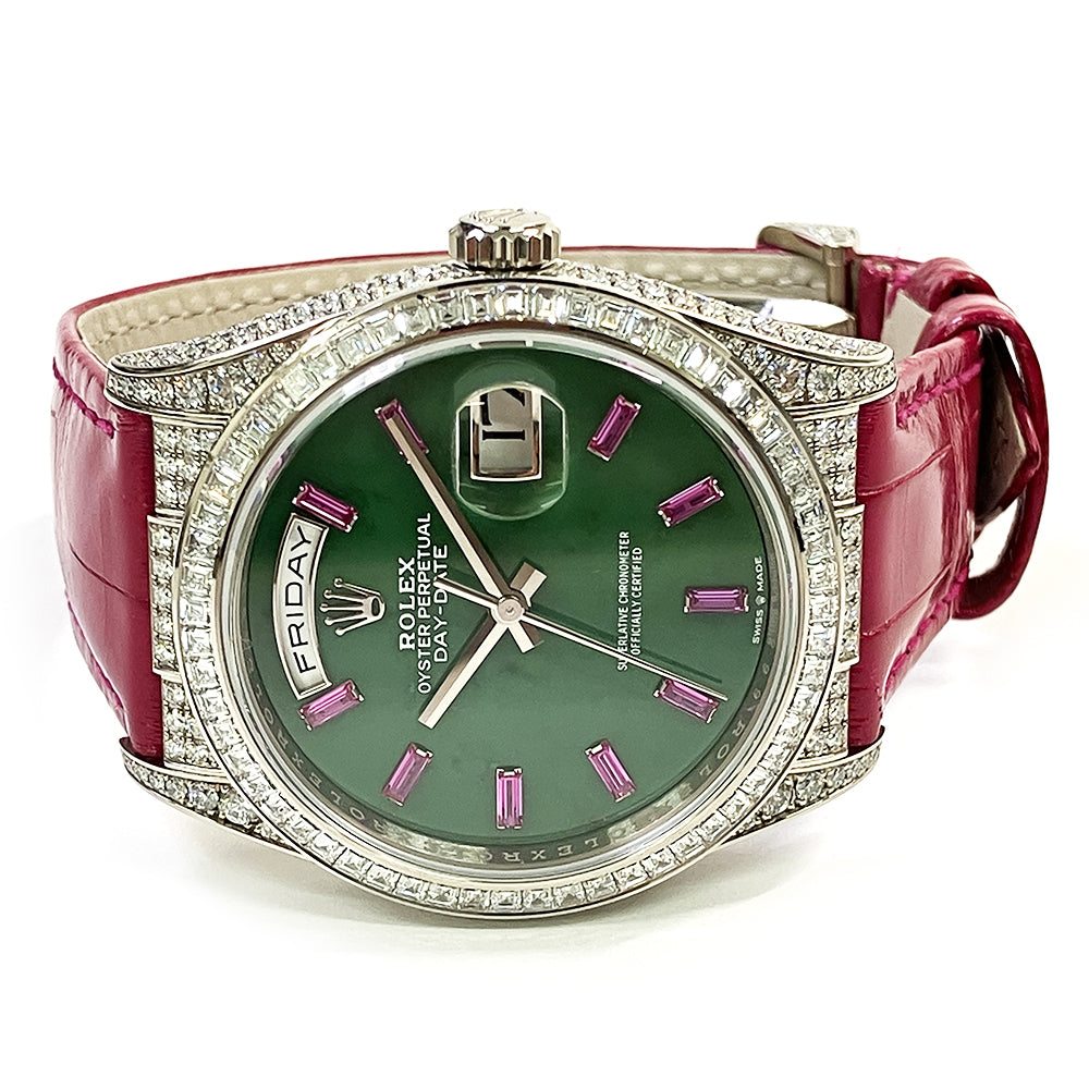 Rolex Day-Date 36mm Jade Ruby Diamond Dial 128459TBR (2022)