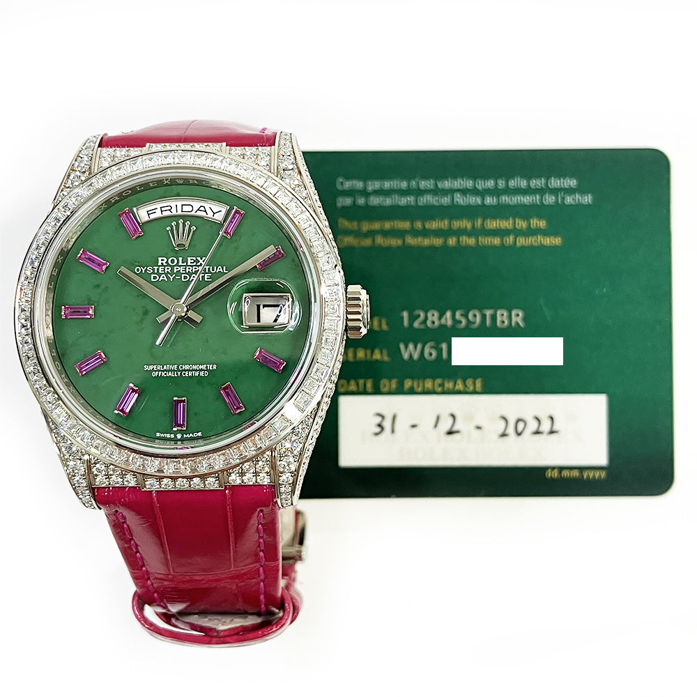 Rolex Day-Date 36mm Jade Ruby Diamond Dial 128459TBR (2022)