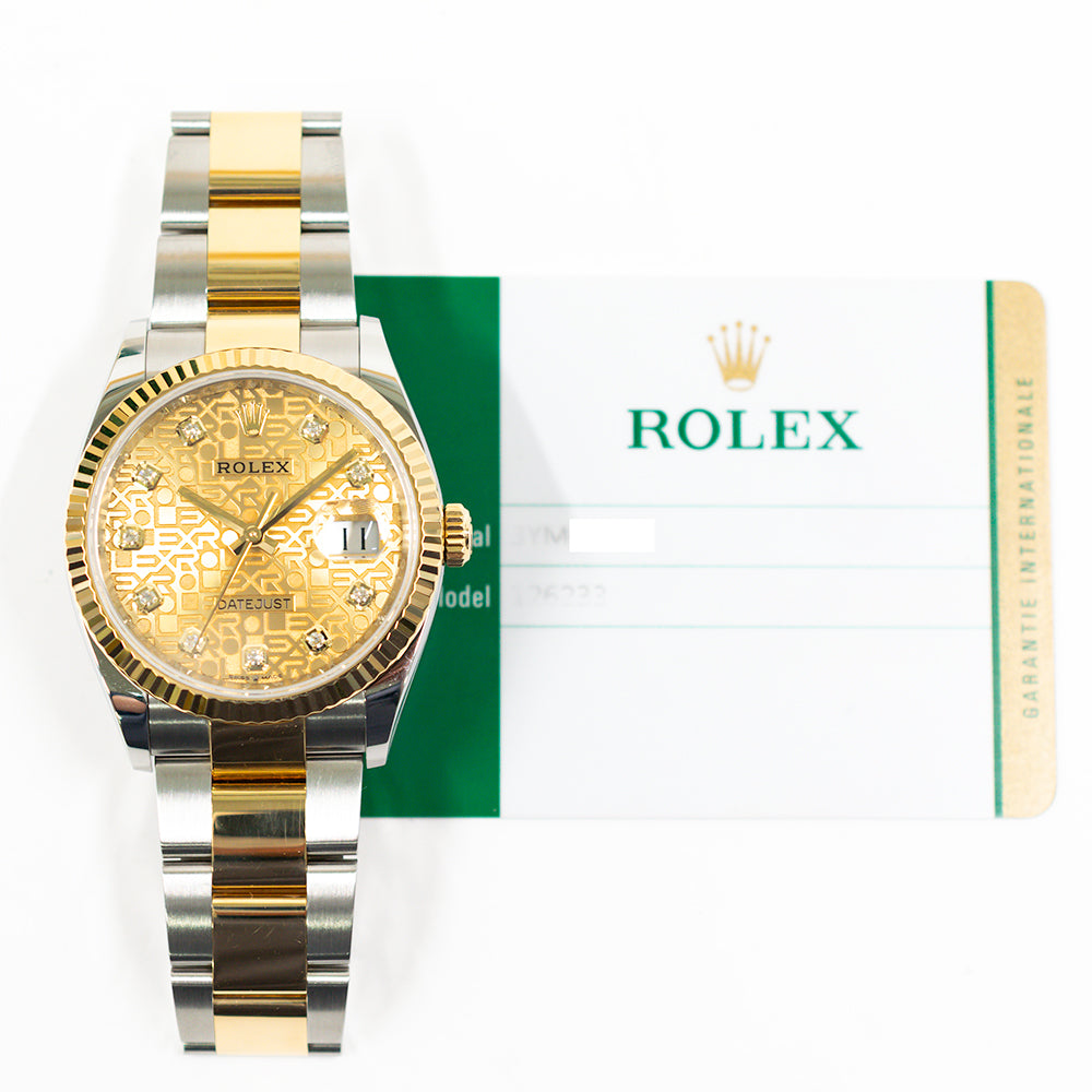 Rolex Datejust 36mm Champagne Jubilee Diamond Dial 126233 (2019)