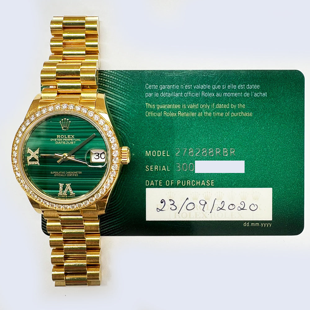 Rolex Datejust 31mm Diamond Bezel Yellow Gold Malac.. VI&IX Diamond Dial 278288RBR (2020)