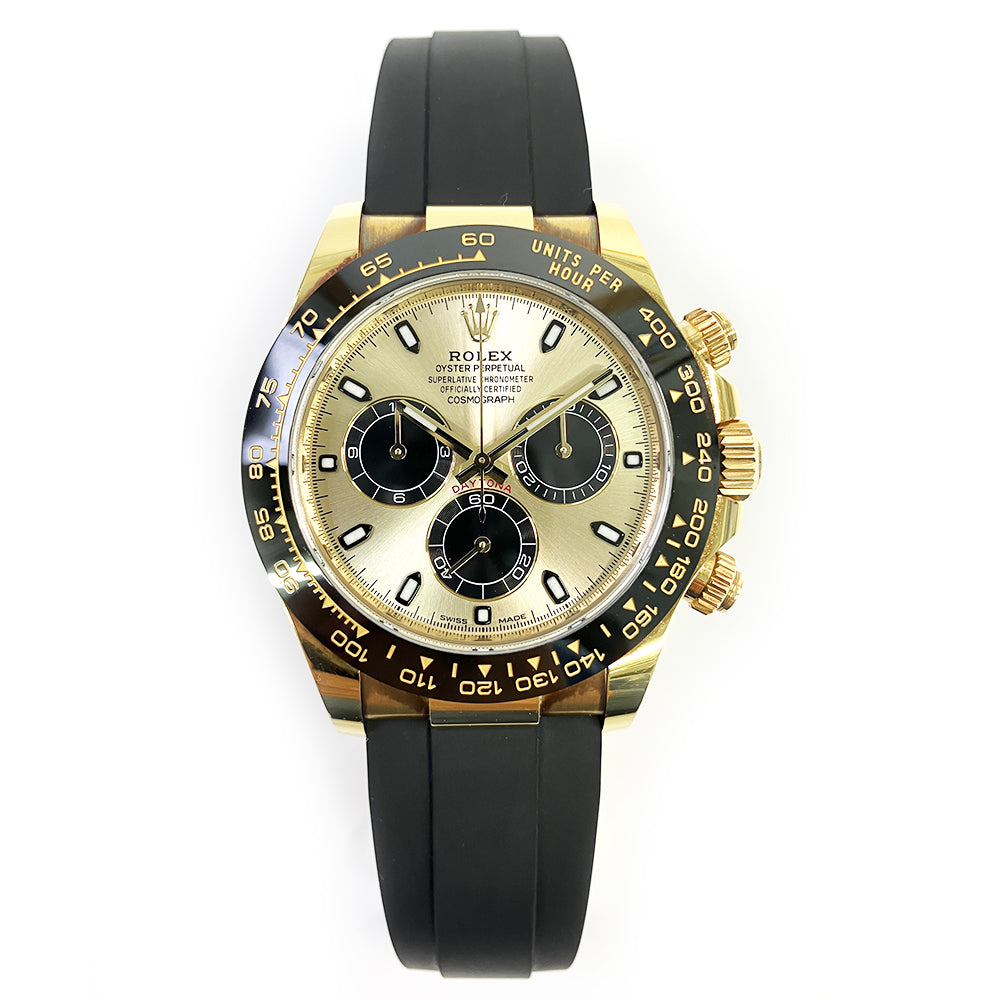 Rolex Daytona Yellow Gold On Strap Champagne Dial 116518LN