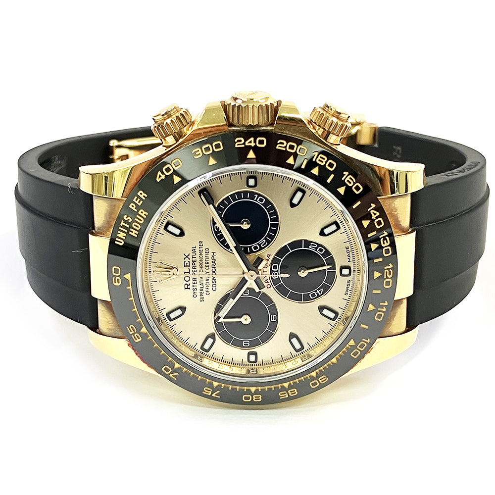 Rolex Daytona Yellow Gold On Strap Champagne Dial 116518LN