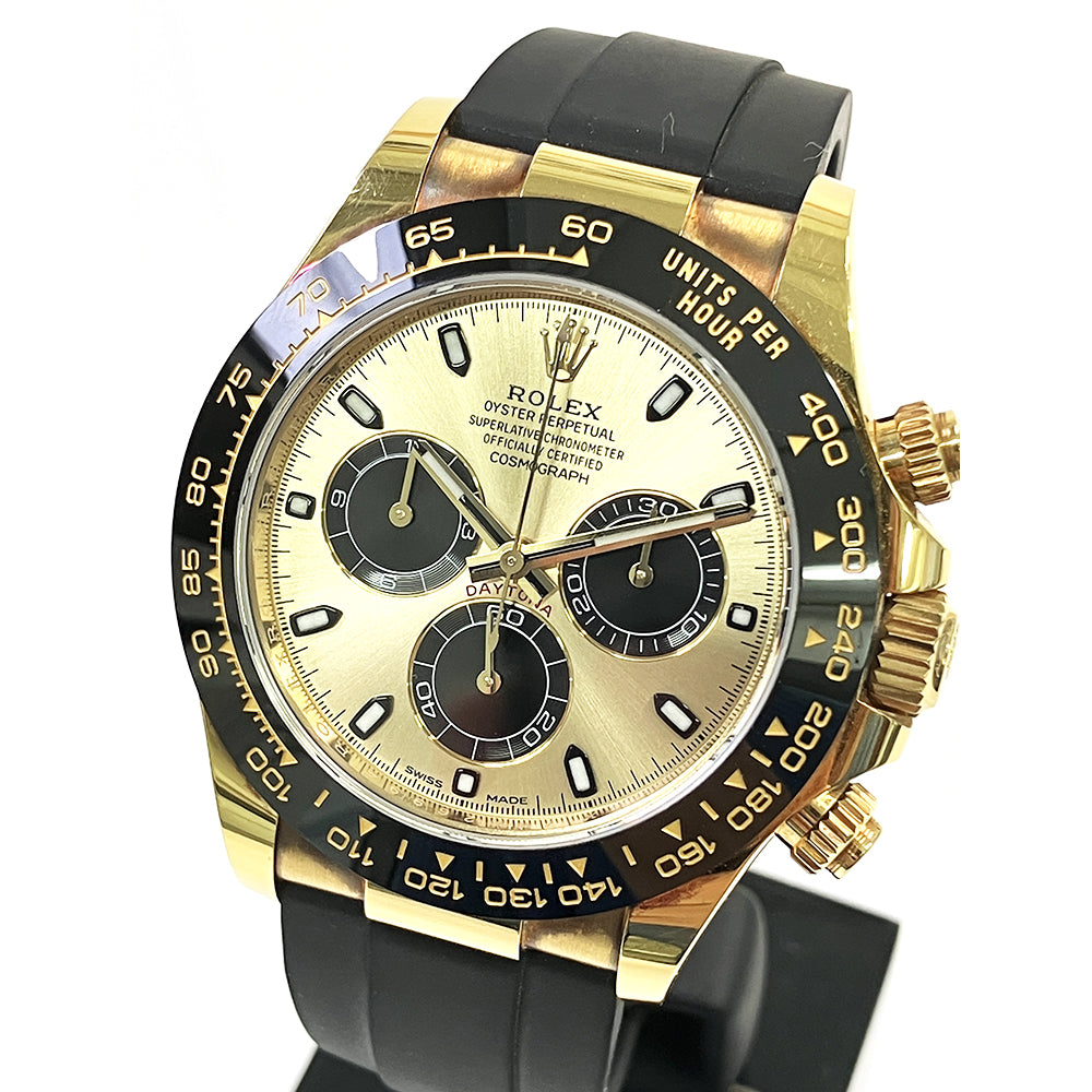 Rolex Daytona Yellow Gold On Strap Champagne Dial 116518LN