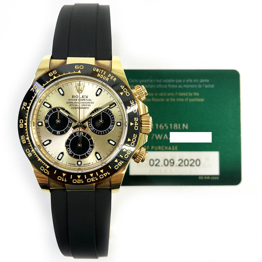 Rolex Daytona Yellow Gold On Strap Champagne Dial 116518LN