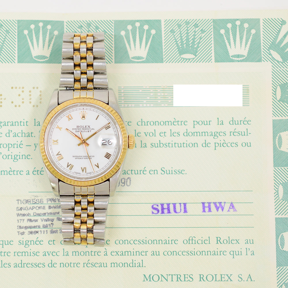 Rolex Oyster Perpetual Datejust White Roman Dial 16233 (1990)