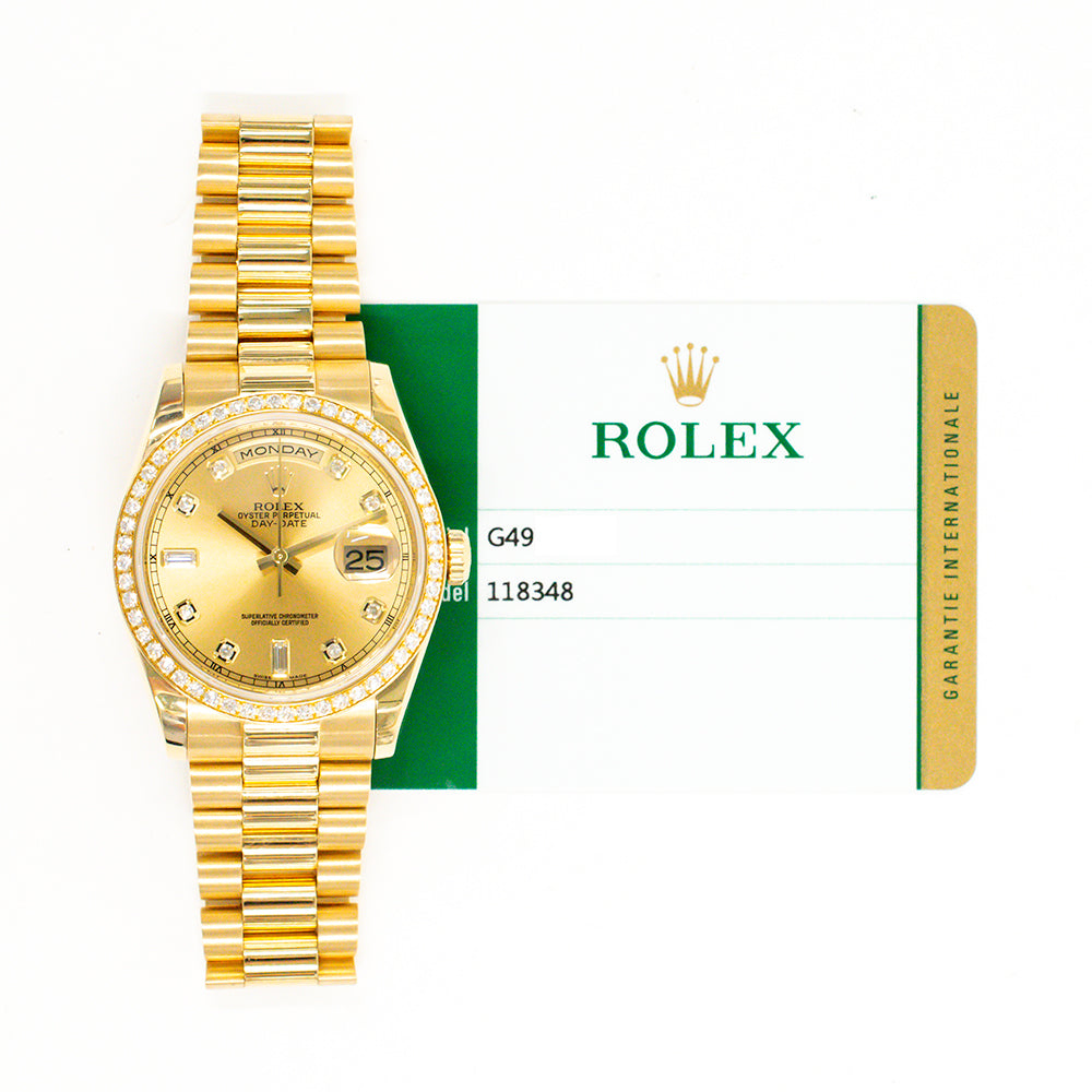 Rolex Day-Date 36mm Champagne Diamond Dial 118348A (2017)