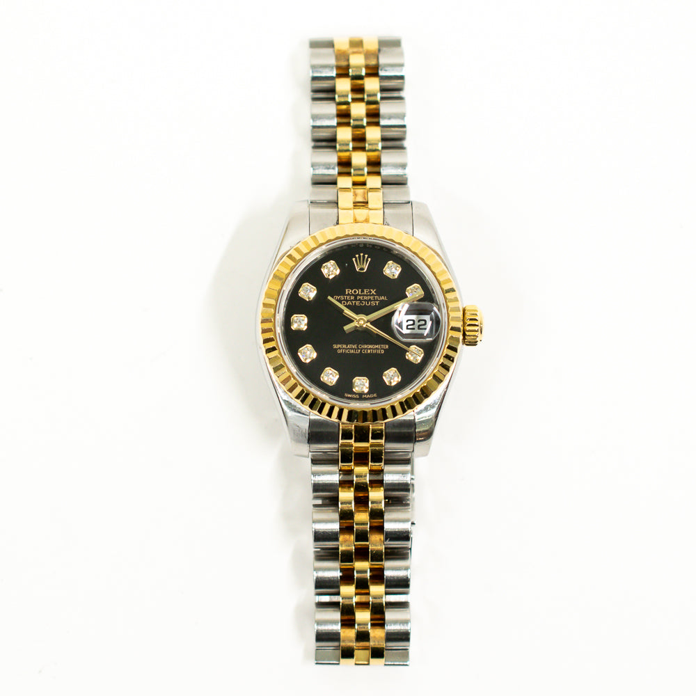 Rolex Lady Datejust 26mm Black Diamond Dial 179173G (2009)