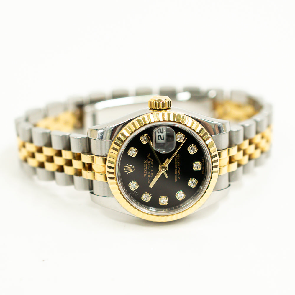 Rolex Lady Datejust 26mm Black Diamond Dial 179173G (2009)