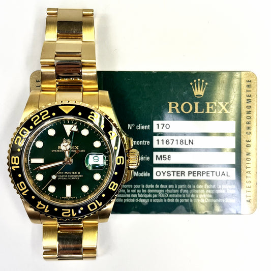 Rolex GMT-Master II Yellow Gold Green Dial 116718LN