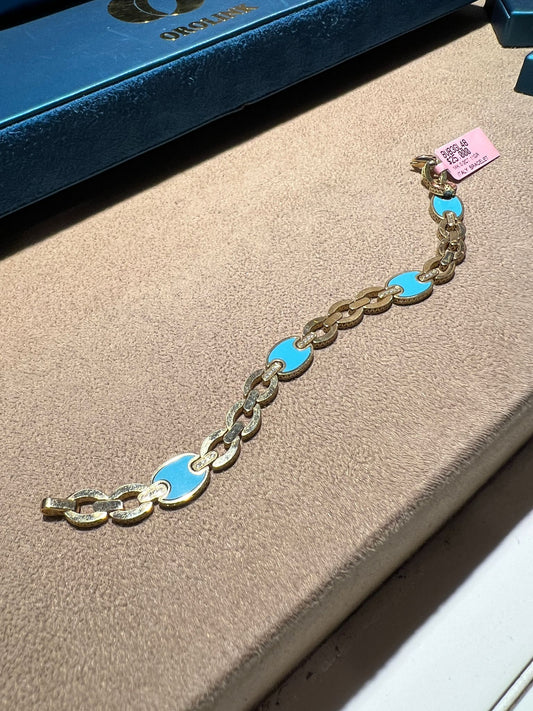 14k Gold Bracelet with Diamonds and Turquoise