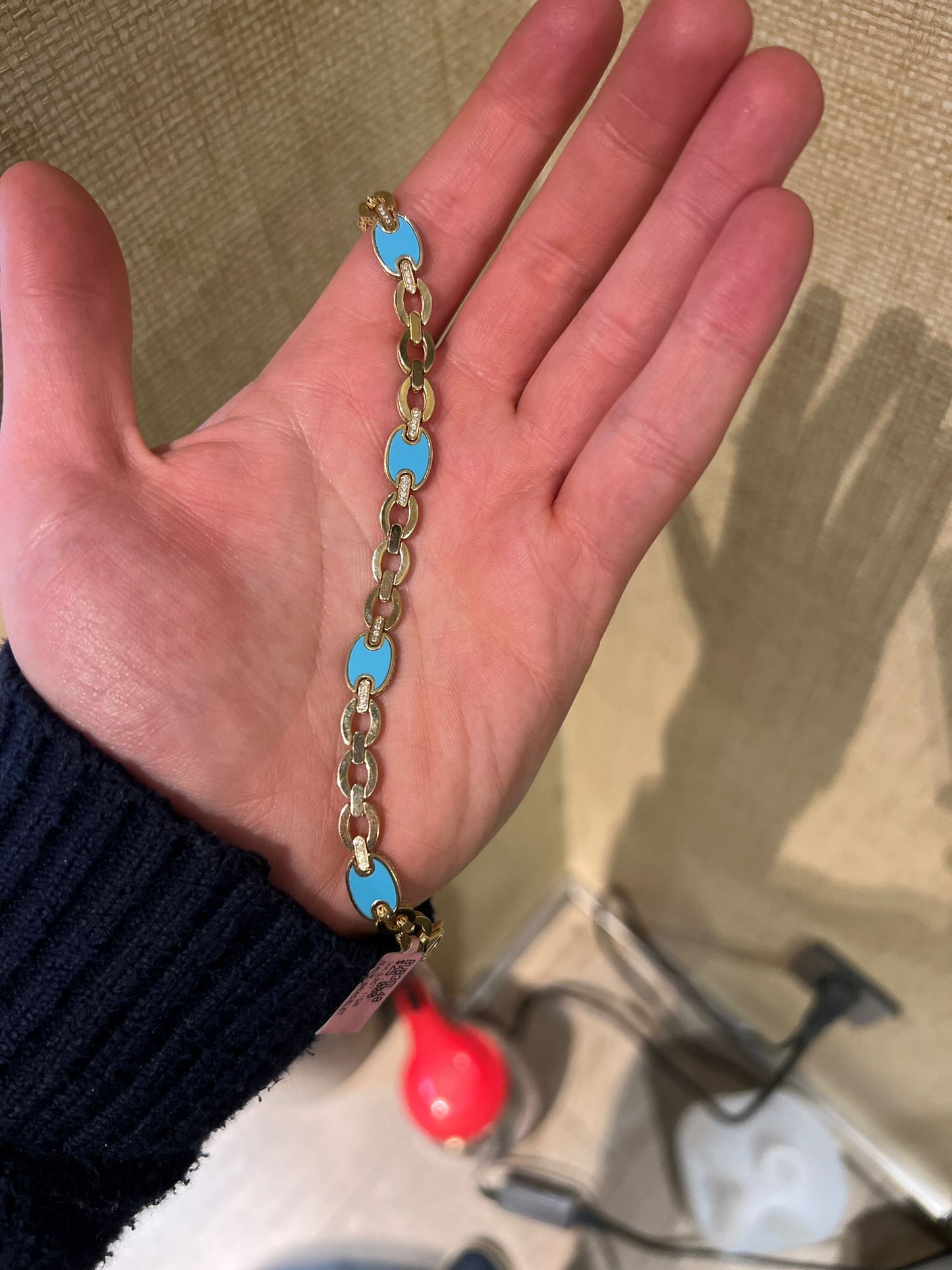 14k Gold Bracelet with Diamonds and Turquoise