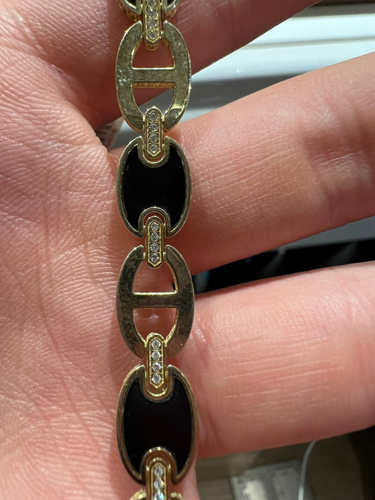 14k Rose gold link bracelet with Onyx