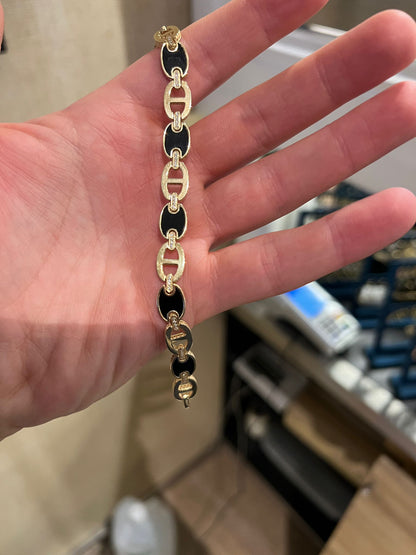 14k Rose gold link bracelet with Onyx