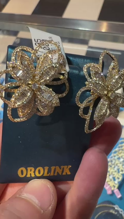 Gold Flower Earrings 3.76ct Diamonds and 14gr Gold