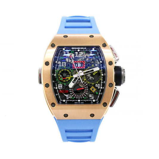 Richard Mille RM 11-02 Flyback Chronograph Dual Time Zone GMT Rose Gold Titanium Rubber Automatic Mens Watch