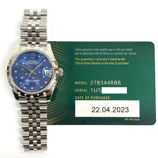 Rolex Datejust 31mm Blue Flower Diamond Dial 278344RBR