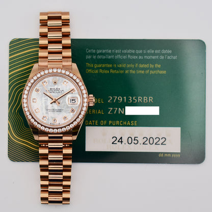 Rolex Lady Datejust 28mm White Mop Diamond Dial 279135RBR (2022)