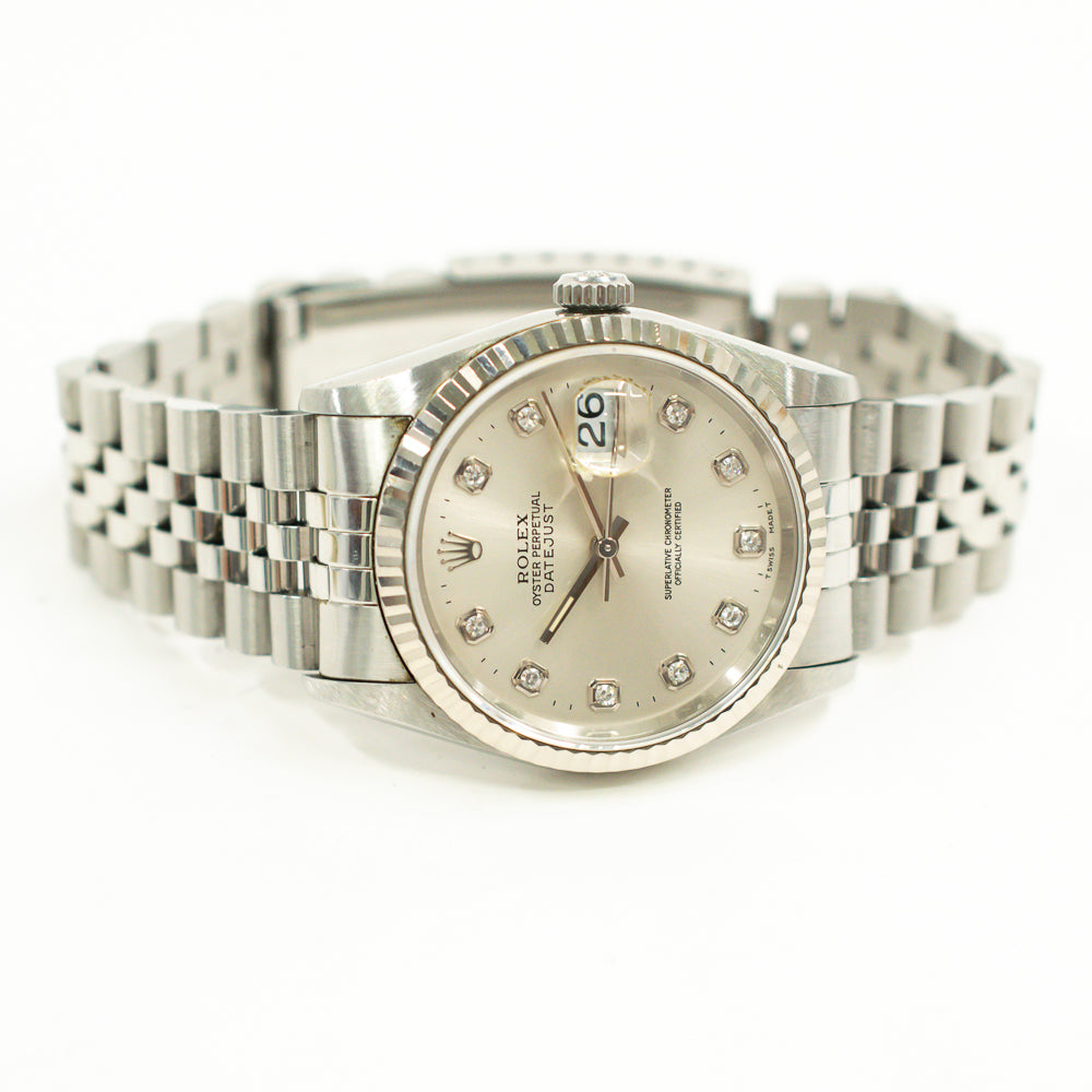 Rolex Datejust 36mm Silver Diamond 16234G (1996)