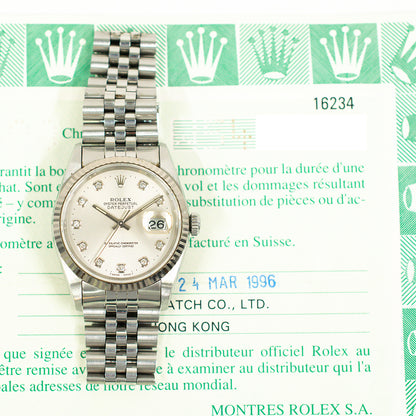 Rolex Datejust 36mm Silver Diamond 16234G (1996)