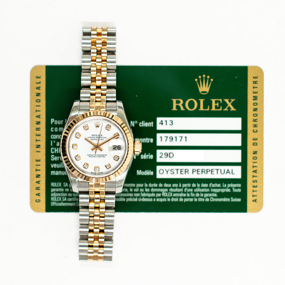 Rolex Datejust 26mm White Diamond Dial 179171G (2011)