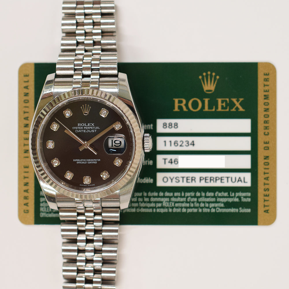 Rolex Datejust 36mm Black Diamond Dial  116234G