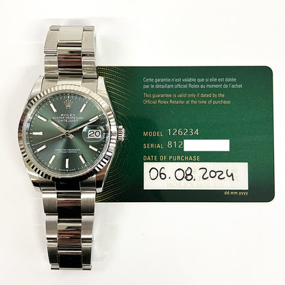 Rolex Datejust 36mm Mint Green Dial 126234