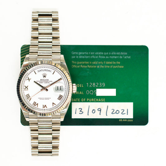Rolex Day-Date 36mm White Roman Dial 128239A (2021)