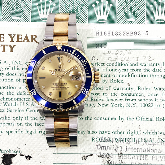 Rolex Submariber Date 40mm Champagne Diamond Dial 16613SG (1992)