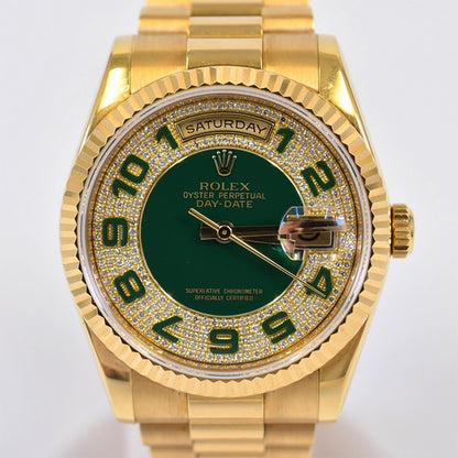 Rolex Day-Date 36mm Pave Diamond Myriad Arabic Dial 118238