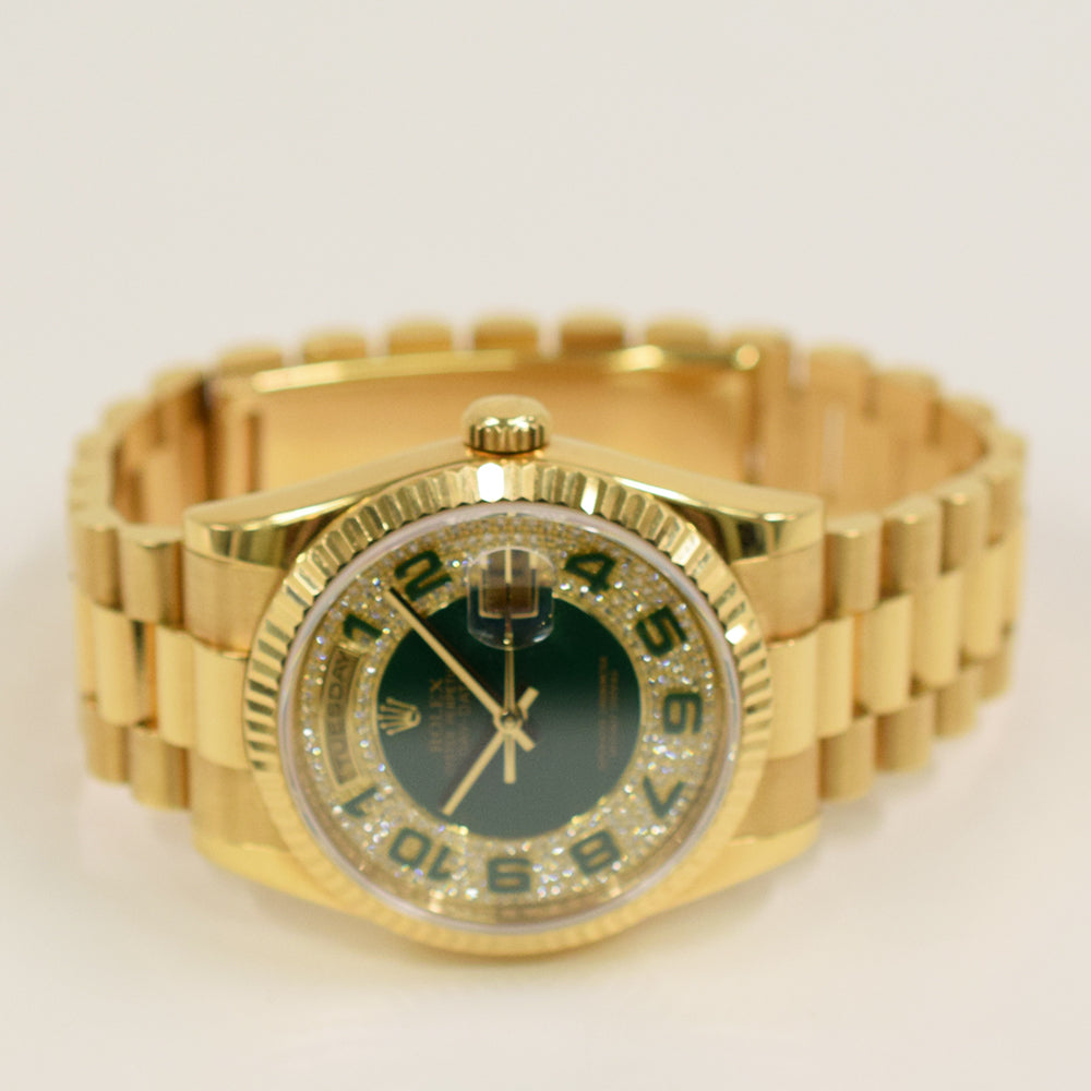 Rolex Day-Date 36mm Pave Diamond Myriad Arabic Dial 118238