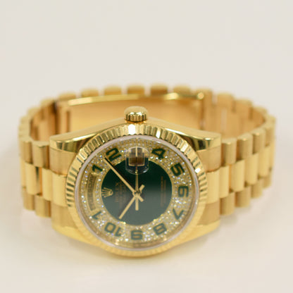 Rolex Day-Date 36mm Pave Diamond Myriad Arabic Dial 118238