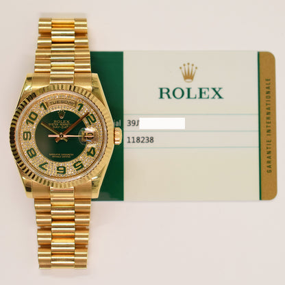 Rolex Day-Date 36mm Pave Diamond Myriad Arabic Dial 118238