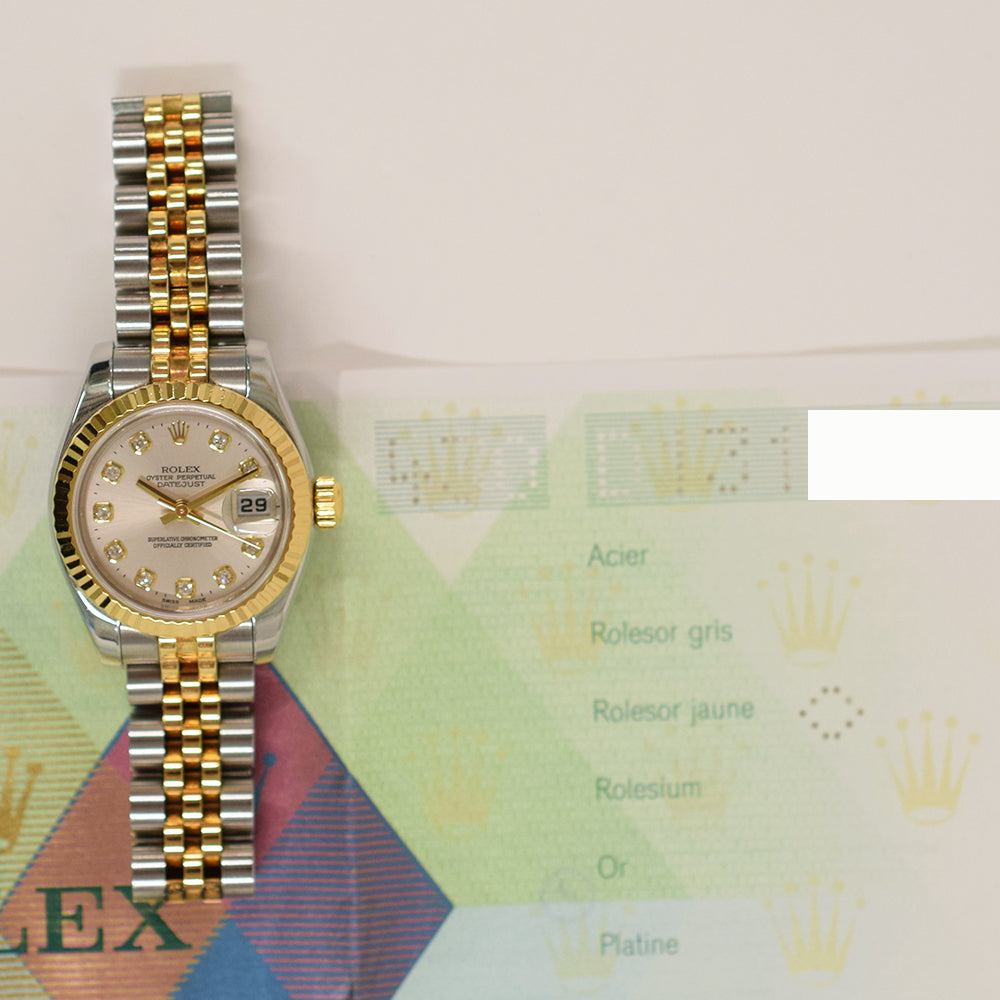Rolex Lady Datejust 26mm Silver Diamond Dial 179173G (2005)